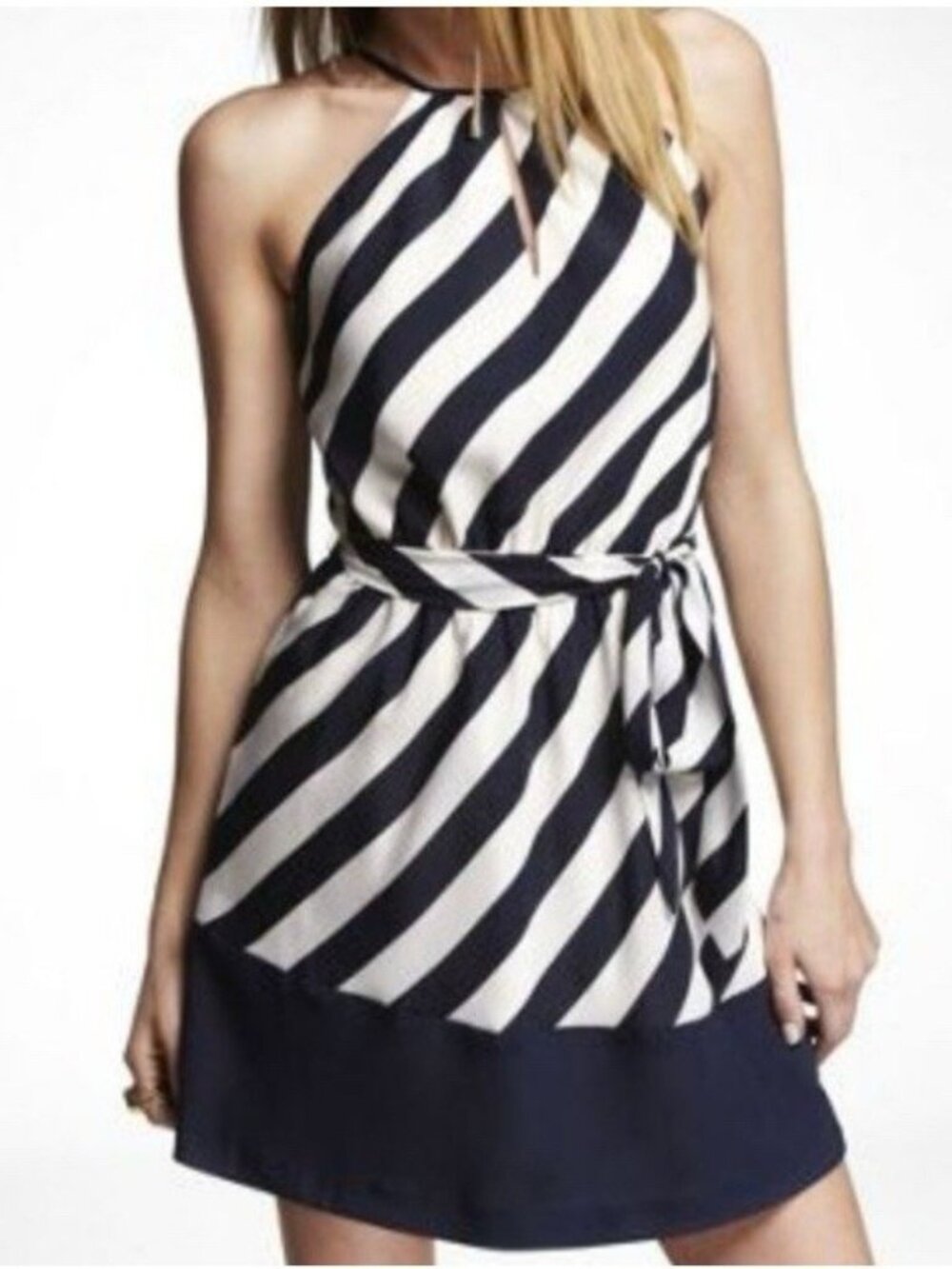 Express Women's Striped Halter neck Dress Sz S tie waist Mini